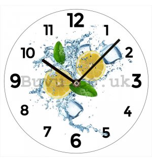 Glass wall clock: Fresh Lemons - 30 cm