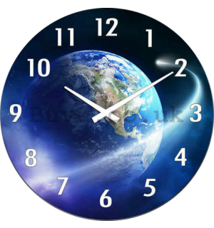 Glass wall clock: Planet Earth - 30 cm