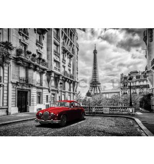 Wall mural vlies: Eiffel Tower and a Vintage Car - 416x254 cm