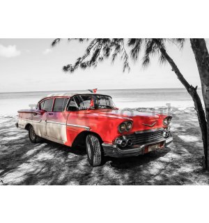 Wall mural vlies: Cuba red car by the sea - 254x368 cm