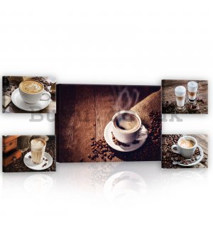 Painting on canvas: Coffee break - set 1pc 70x50 cm and 4pc 32,4x22,8 cm