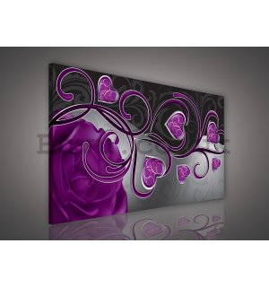 Painting on canvas: Hearts and roses (purple) - 75x100 cm