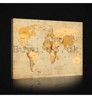Painting on canvas: World Map (Vintage) - 75x100 cm