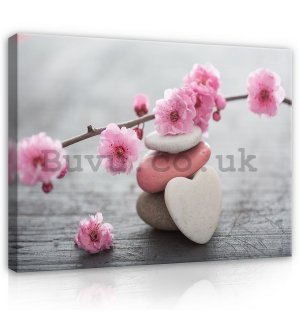 Painting on canvas: Flowering cherry and heart - 75x100 cm