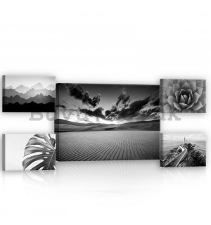 Painting on canvas: Black and white views (1) - set 1pc 70x50 cm and 4pc 32,4x22,8 cm
