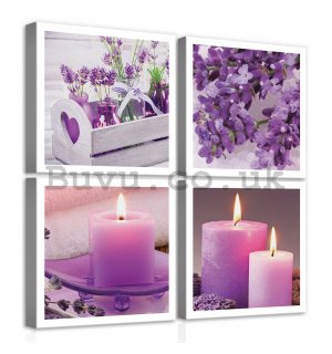 Painting on canvas: Lavender & Candles (1) - set 4pcs 25x25cm