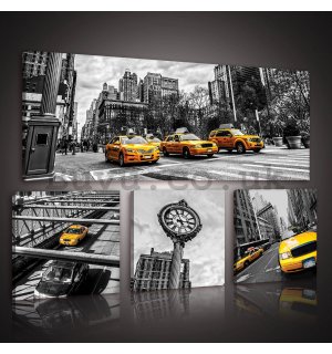 Painting on canvas: New York Taxi (1) - set 1pc 80x30 cm and 3pc 25,8x24,8 cm