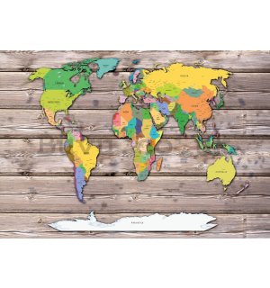 Wall mural vlies: Color world map on wood - 368x280 cm